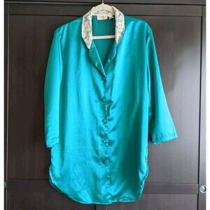 VTG Gold Label Victoria's Secret Emerald Boyfriend Sleepshirt Dress Nightgown Sm